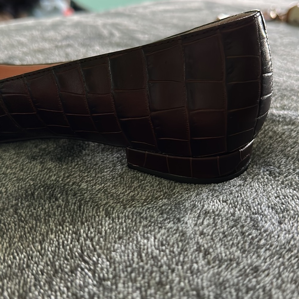J. Crew Dark Brown Croc-Embossed Leather Flats - Picture 9 of 9